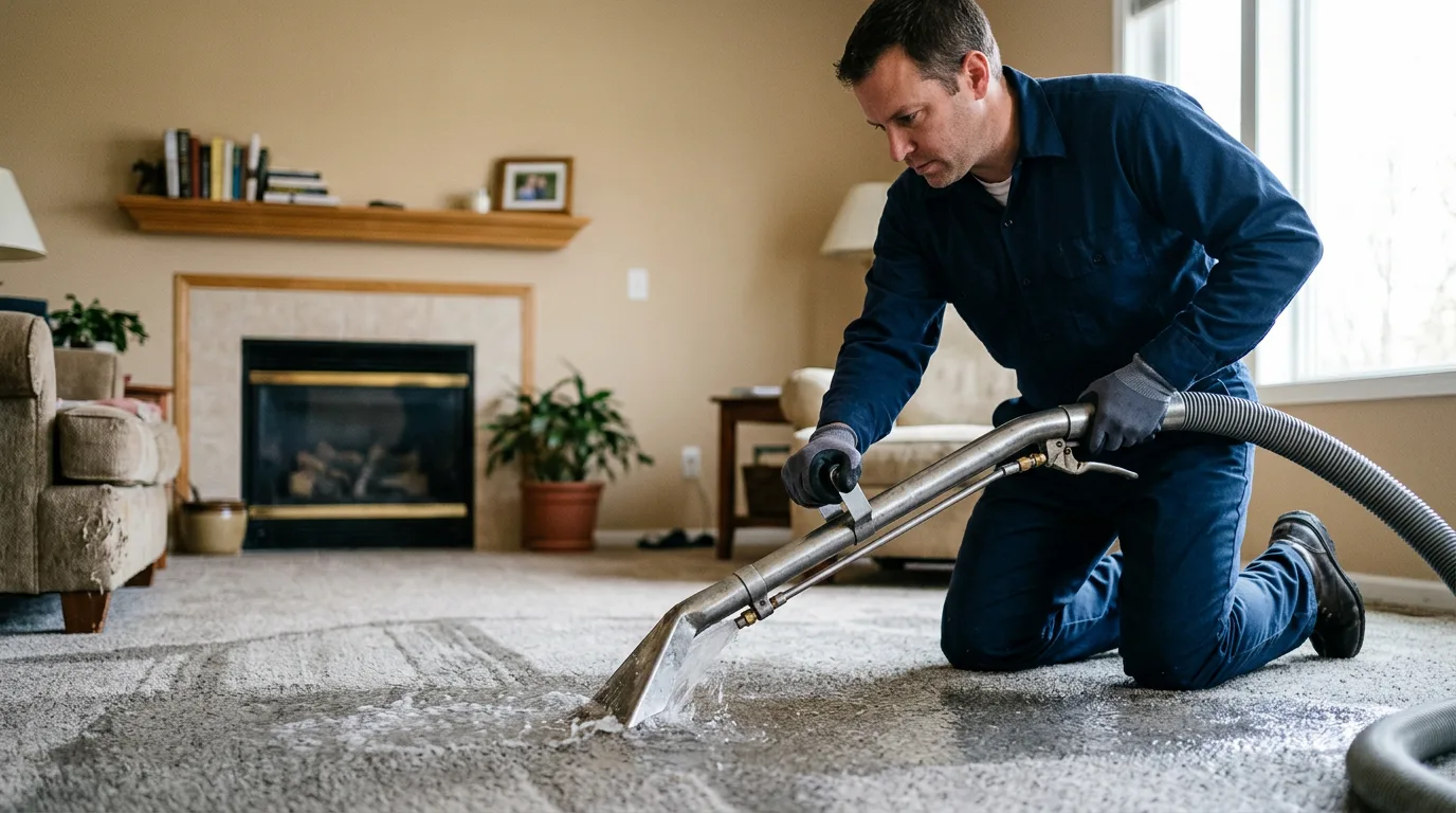 Water damage restoration technician working near Hancock, WI